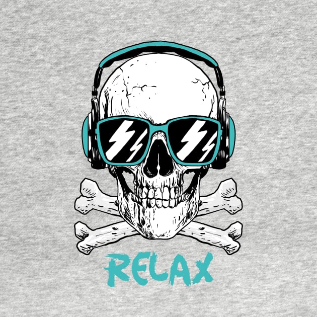 Skull With Sunglasses Relax / Dj Skull / Amazing Music Skull Design / Party Skull / Music Skeleton by Redboy